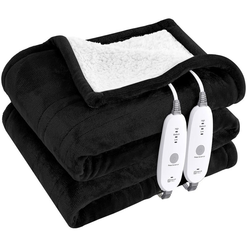 Heating Blanket Double-Layer Comfortable Flannel and Flannel + Lambskin Material, Fast Heating, 3/9 Adjustable Levels, 2/4/6/10 Hours Automatic Shut-Off, Overheating Protection, Winter Warm Blanket
