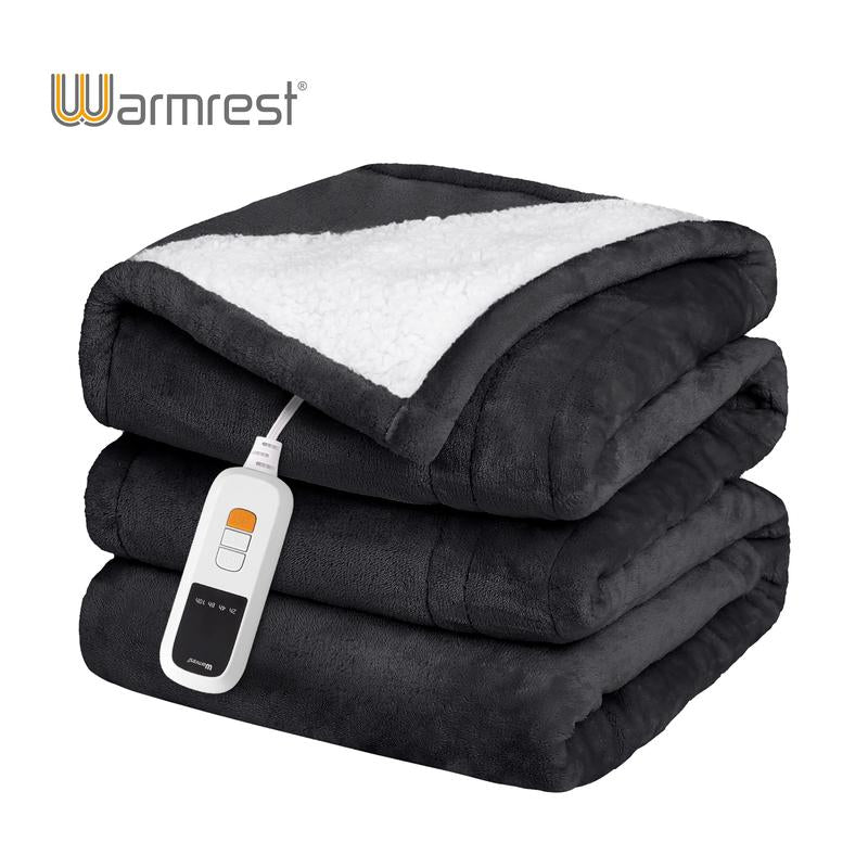 Warmrest Electric Blanket, Reversible Flannel and Lambswool Blanket, 6 Levels of Heating and 4H Auto Off, Overheat Protection, Machine Washable