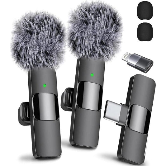 2 Pcs Wireless Microphones for Iphone, Android, Ipad - Mini Wireless Clip-On Microphones Crystal Clear Sound Quality for Recording, Live Streaming,Vlog Microfono Minimic Usb C Interface Smartphone