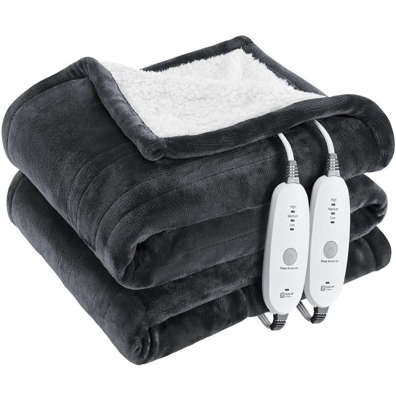 Heating Blanket Double-Layer Comfortable Flannel and Flannel + Lambskin Material, Fast Heating, 3/9 Adjustable Levels, 2/4/6/10 Hours Automatic Shut-Off, Overheating Protection, Winter Warm Blanket