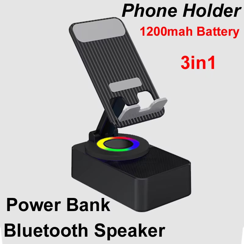 3-In-1 Cell Mobile Phone Holder Stand Bracket+Audio Power Bank+Wireless Bluetooth Speaker Adjustable Foldable Rotating Desktop L