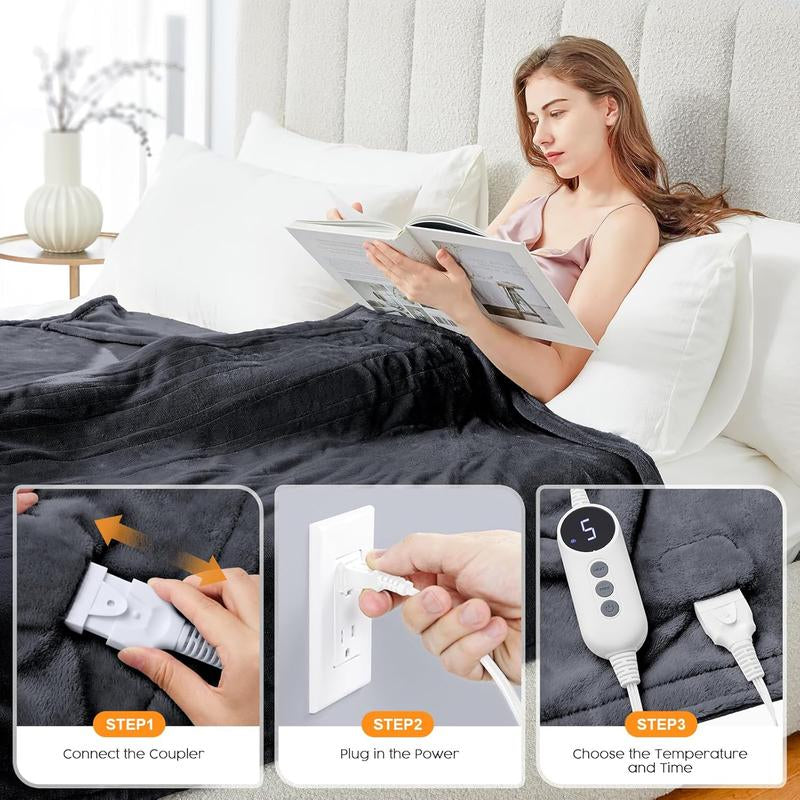 Heating Blanket Double-Layer Comfortable Flannel and Flannel + Lambskin Material, Fast Heating, 3/9 Adjustable Levels, 2/4/6/10 Hours Automatic Shut-Off, Overheating Protection, Winter Warm Blanket