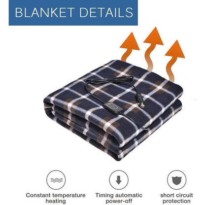 3-Heat Remote 12-Volt Plug in Heated Electric Blanket (Grey)