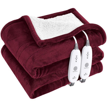 Heating Blanket Double-Layer Comfortable Flannel and Flannel + Lambskin Material, Fast Heating, 3/9 Adjustable Levels, 2/4/6/10 Hours Automatic Shut-Off, Overheating Protection, Winter Warm Blanket
