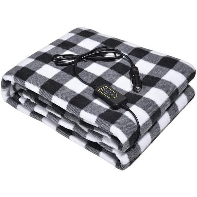 3-Heat Remote 12-Volt Plug in Heated Electric Blanket (Grey)