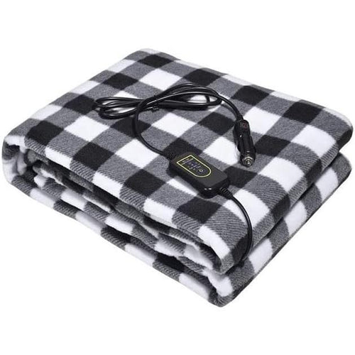 3-Heat Remote 12-Volt Plug in Heated Electric Blanket (Grey)