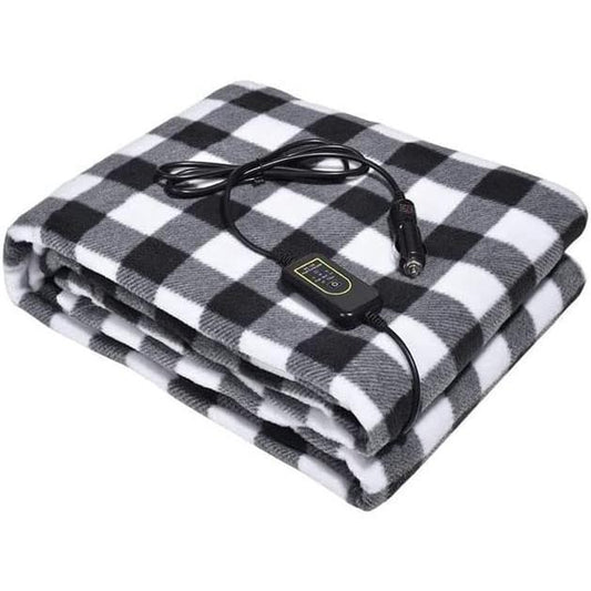 3-Heat Remote 12-Volt Plug in Heated Electric Blanket (Grey)