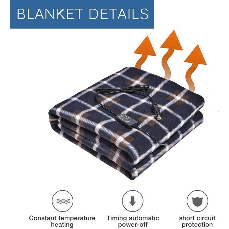 3-Heat Remote 12-Volt Plug in Heated Electric Blanket (Grey)