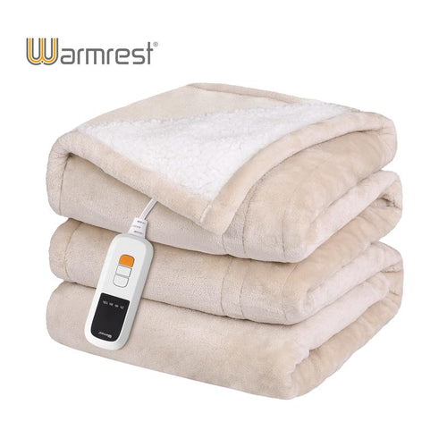 Warmrest Electric Blanket, Reversible Flannel and Lambswool Blanket, 6 Levels of Heating and 4H Auto Off, Overheat Protection, Machine Washable