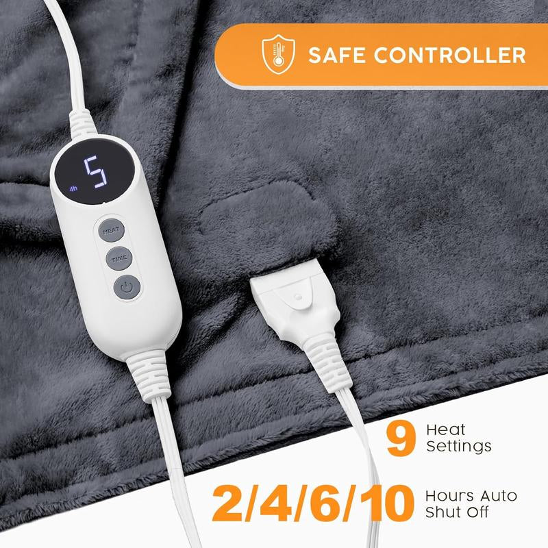 Heating Blanket Double-Layer Comfortable Flannel and Flannel + Lambskin Material, Fast Heating, 3/9 Adjustable Levels, 2/4/6/10 Hours Automatic Shut-Off, Overheating Protection, Winter Warm Blanket