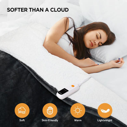 Warmrest Electric Blanket, Reversible Flannel and Lambswool Blanket, 6 Levels of Heating and 4H Auto Off, Overheat Protection, Machine Washable