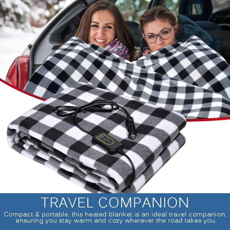 3-Heat Remote 12-Volt Plug in Heated Electric Blanket (Grey)