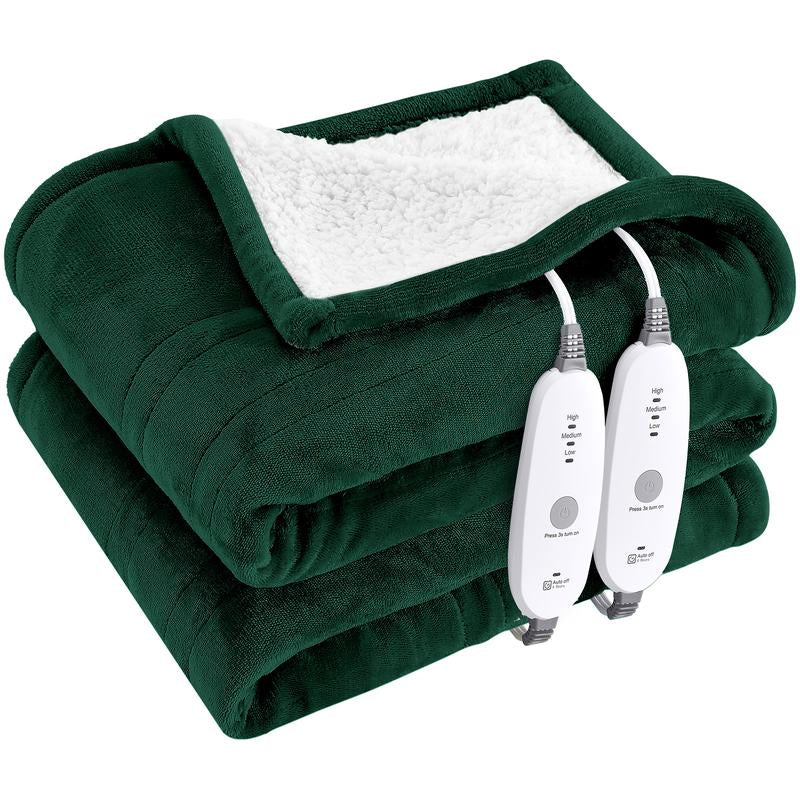 Heating Blanket Double-Layer Comfortable Flannel and Flannel + Lambskin Material, Fast Heating, 3/9 Adjustable Levels, 2/4/6/10 Hours Automatic Shut-Off, Overheating Protection, Winter Warm Blanket