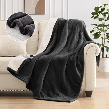 Warmrest Electric Blanket, Reversible Flannel and Lambswool Blanket, 6 Levels of Heating and 4H Auto Off, Overheat Protection, Machine Washable