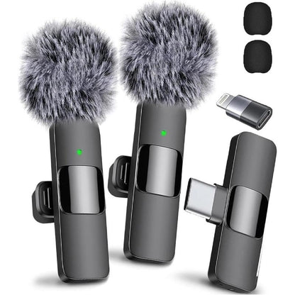 2 Pcs Wireless Microphones for Iphone, Android, Ipad - Mini Wireless Clip-On Microphones Crystal Clear Sound Quality for Recording, Live Streaming,Vlog Microfono Minimic Usb C Interface Smartphone