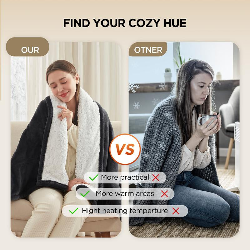 Warmrest Electric Blanket, Reversible Flannel and Lambswool Blanket, 6 Levels of Heating and 4H Auto Off, Overheat Protection, Machine Washable