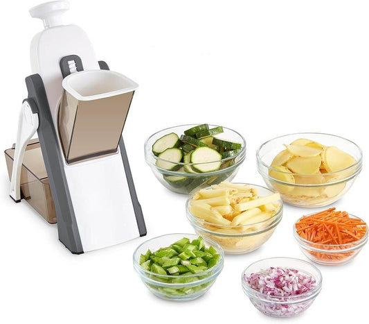 Safe Mandoline Slicer for Kitchen 5 in 1 - Adjustable Thickness 0.1-8Mm, Strips, Julienne, Dicer - Gray Mandoline Slicer