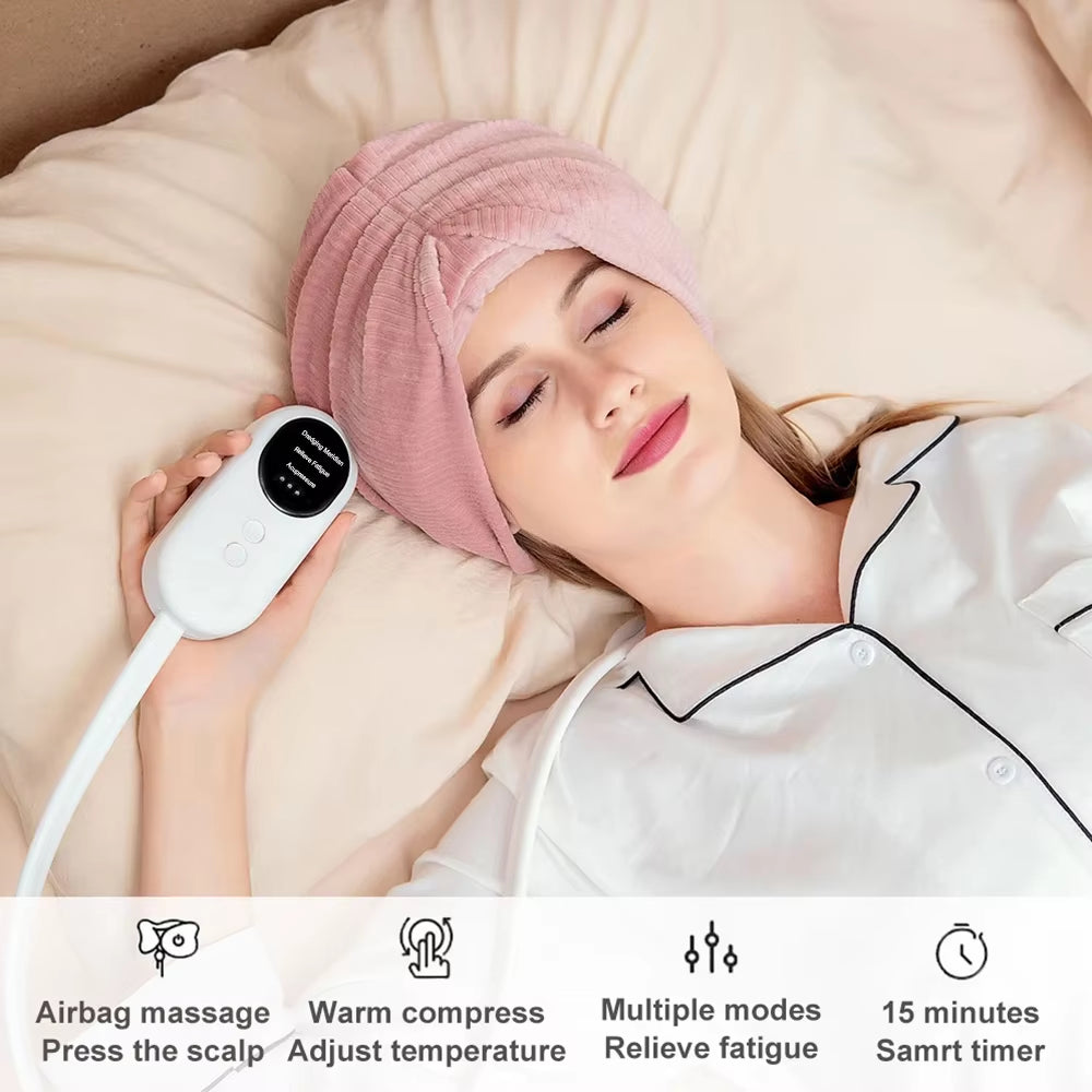 Electric Airbag Heated Head Massager Vibration Air Compression Deep Kneading SPA for Headache Stress Relief Sleep Health Care